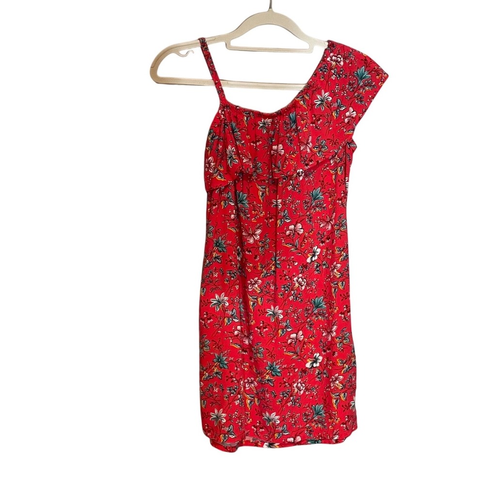 Gap Kids Girls Red Floral One Shoulder Ruffle Dress Size M 8-9 Cottagecore Boho